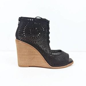 Jeffrey Campbell Women's Rodillo Perforated Leather Wedge Sandals Heels Size 6